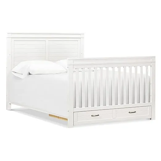 NAMESAKE Wesley Farmhouse 4-in-1 Convertible Storage Crib in Heirloom White, Greenguard Gold Certified