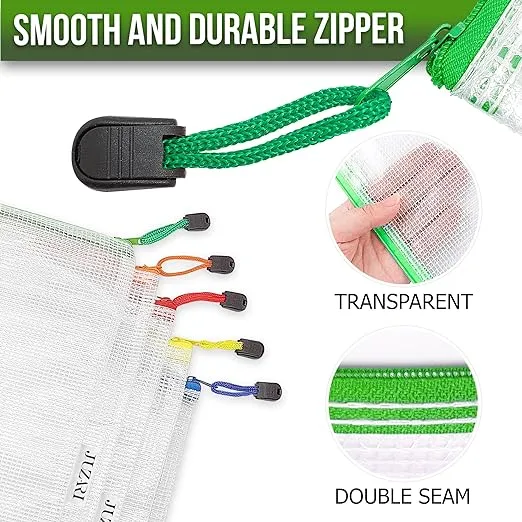 10 Pack Large Mesh Zipper Pouch B4 (12x15in) Mesh Bags With Zipper for Organizing Board Game Puzzle School Teacher Classroom Organization Zip Storage Bags Plastic Zipper Pouches Zippered Pouches