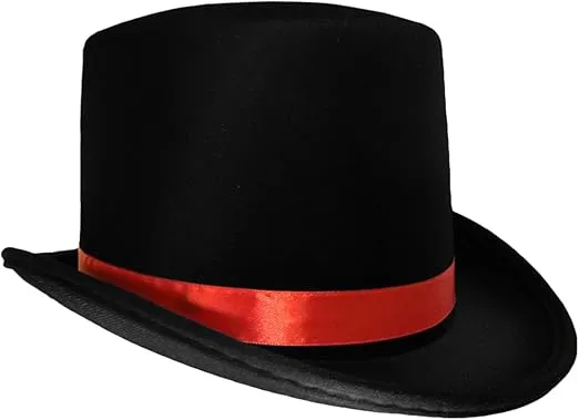 Black Top Hat with Red Band Caroler Snowman Ringmaster Mad Hatter Baron Costume
