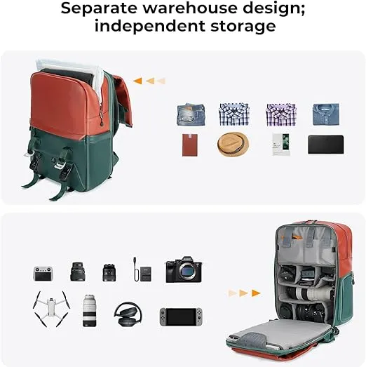 K&F Concept 20L Camera Case for Photographers Large Capacity PU Leather Camera Bags with Raincover, 15.6 Inch Laptop Compartment for Camera Drone Bags