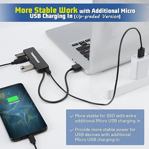 4-Port USB Hub 3.0, T-Sound USB Splitter for Laptop, Ps4 Keyboard and Mouse Adapter for Dell, Asus, HP, MacBook Air, Surface Pro, Acer, Xbox, Flash Drive, Mobile HD, Console, Printer, Camera …