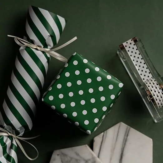 WRAPAHOLIC Reversible Wrapping Paper - Mini Roll - 17 Inch X 33 Feet - Dark Green and Polka Dot Design for Birthday, Holiday, Wedding, Baby Shower