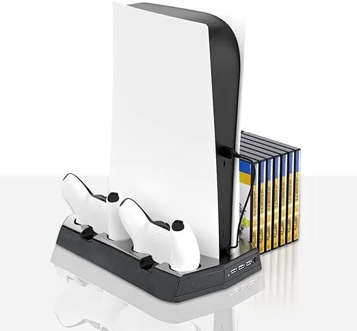 Wasserstein 3-in-1 Vertical PS5 Cooling Stand, DualSense Controller Charging Station Dock & Organizer - Compatible with PS5/PS5 Digital Edition