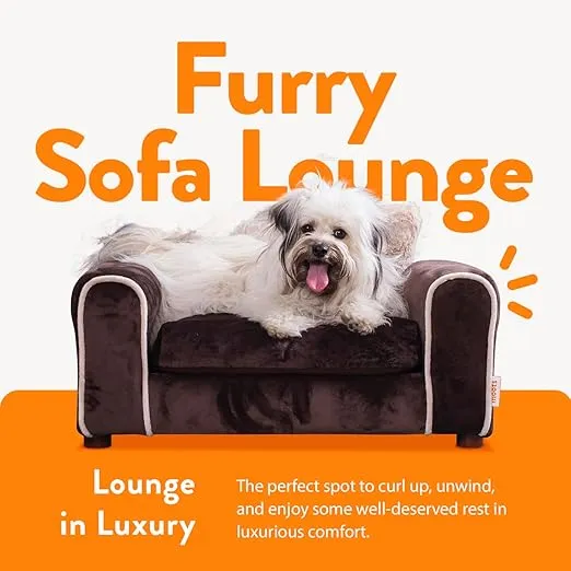 Moots Furry Pet Sofa Lounge, Pet Sofa Bed, Deluxe Sofa Pet Bed, Sofa for Dogs with 2 Furry Pillows, Dog Sofa Easy to Coordinate, Stylish and Easy to Clean Couch for Dogs, Chocolate, Medium - Small