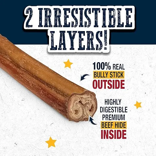 Cadet Bully Hide Sticks for Small Dogs, All-Natural Beef Pizzle, Rawhide Free Dog Bully Sticks for Aggressive Chewers, Small (4 Count)