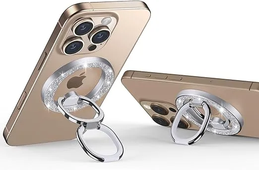 ESR Magnetic Phone Ring Holder, Compatible with MagSafe Ring Holder, Magnetic Phone Grip with Adjustable Stand, Compatible with MagSafe Phone Grip, for iPhone 16/15/14/13/12, Rhinestone Silver