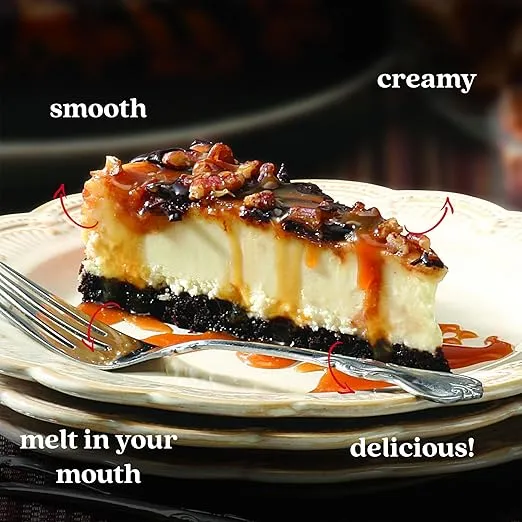Chocolate Caramel Pecan Cheesecake 10" - Pre-sliced 14 pcs. Creamy Cheesecake Topped With Clumps of Chewy Pecans Drenched In A Coating Of Caramel, Fresh Bakery Dessert Great Gift Idea for Women, Men