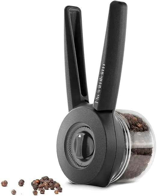 Dreamfarm Ortwo Lite Original Ergonomic, 1-or-2-Handed Re-Fillable Salt, Pepper, Spice, Seed, Coffee Mill with 6 Grind Settings - 2oz Black
