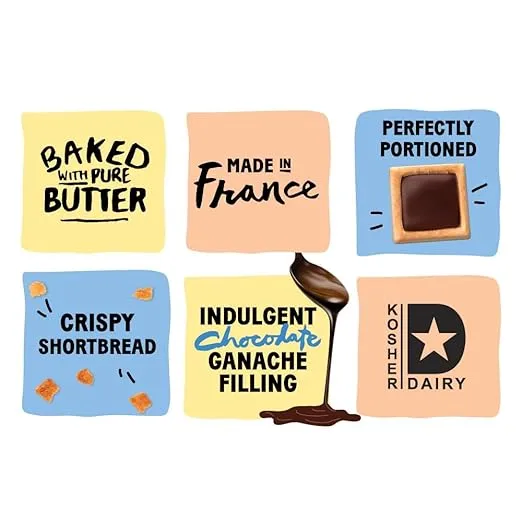 Michel et Augustin Chocolate Cookie Square Bars, Dark Chocolate & Sea Salt, Chocolate Gift Box, Individually Wrapped Snacks, Christmas Stocking Stuffers for Adults, 18-Pack, 4 Cookies in Each Bar