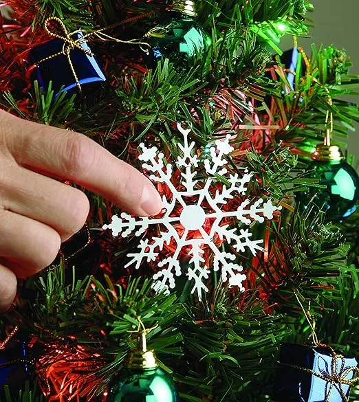 1225LS Snowflake Metal Ornaments with On/Off Touch Control Ornament for Christmas Tree Lights, 7.5 inches White,