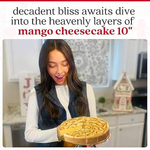 David's Cookies Mango Cheesecake 10" - Pre-sliced 14 pcs. Cheescake With Swirls Of Mango On Top. Fresh Tropical Bakery Dessert Great Gift Idea for Women, Men and Kids