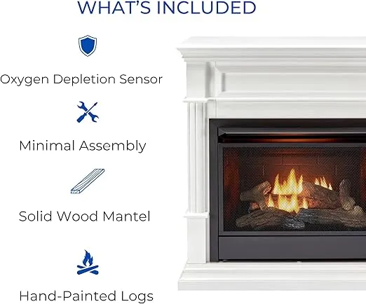 Duluth Forge Dual Fuel Ventless Gas Fireplace System with Mantle, Remote Control, 5 Fire Logs, Use with Natural Gas or Liquid Propane, 26000 BTU, Heats up to 1350 Sq. Ft., Antique White