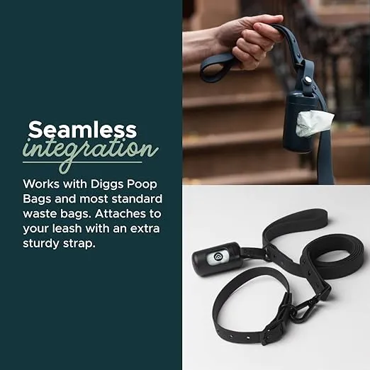 Diggs Dog Poop Bag Dispenser/Holder for Leash - Metal Snap Leash Clip - Case for Poop Bags -Doggie Bag Holder