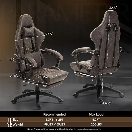 Dowinx Gaming Chair Office Desk Chair with Massage Lumbar Support, Vintage Style Task Chair PU Leather High Back Gamer Chair with Retractable Footrest (Brown)