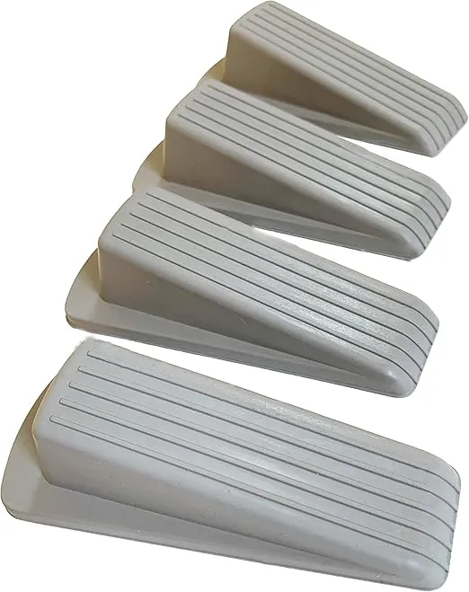 Rubber Door Stoppers - Door Stop Wedge, Large Heavy Duty Flexible Door Holder - Gray 4 Pack - Non Marking Anti Slip Jammer