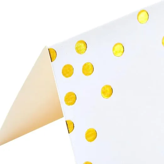 100 Pack Wedding Place Cards for Table Setting, Blank Table Name Cards, Gold Foil Polka Dot Place Cards for Birthday, Banquet, Events, Reserved Seating