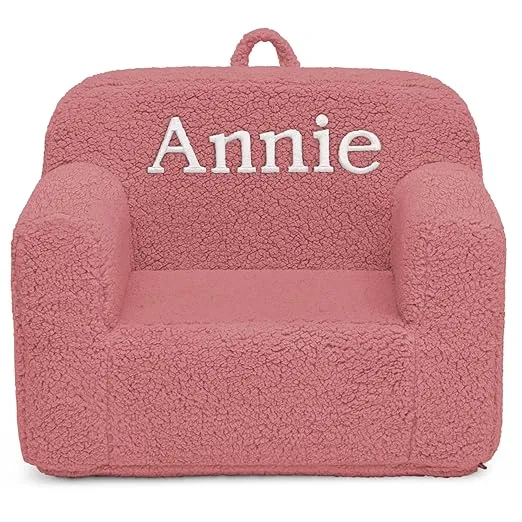 Delta Children Personalized Sherpa Cozee Chair - Customize with Name – Foam Kids Chair for Ages 18 Months and Up, Rose
