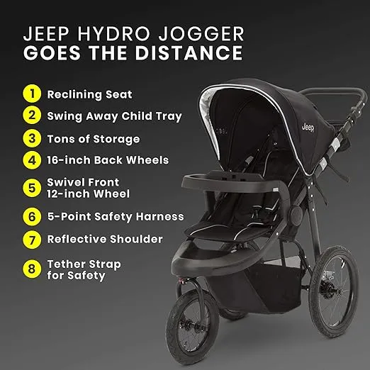 Jeep Hydro Sport Plus Jogger by Delta Children, Includes Car Seat Adapter, Black, Neoprene, Leather