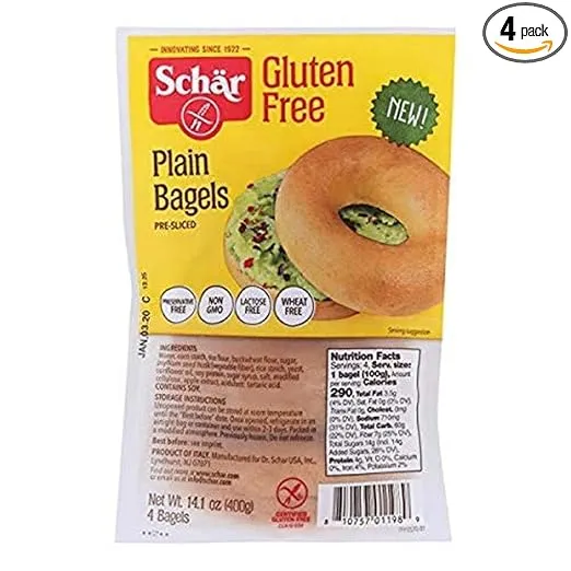 Schar Plain Bagels, Gluton Free, Preservative Free, Non Gmo, Lactose Free, Wheat Free, Pre-Sliced,, 14.1Count (Pack Of 4)