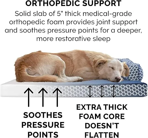 Furhaven Orthopedic Dog Bed for Large Dogs w/ Removable Bolsters & Washable Cover, For Dogs Up to 125 lbs - Plush & Woven Decor Comfy Couch Sofa - Diamond Blue, Jumbo Plus/XXL