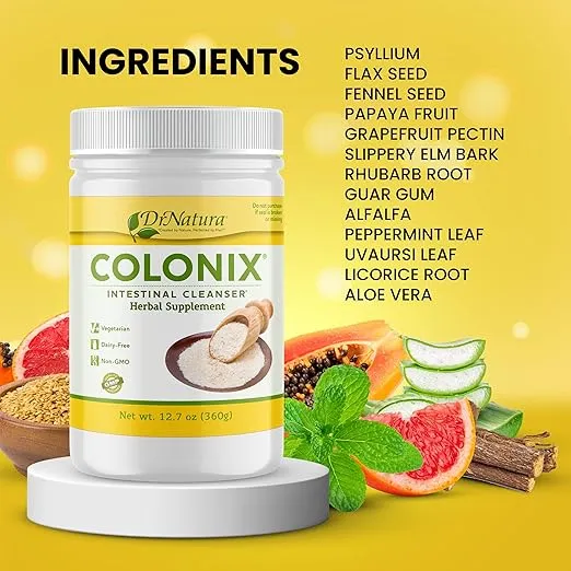 Dr Natura Colonix Intestinal Cleanser, All-Natural Daily Fiber, Colon Detox and Cleanse, Supports Healthy Colon, Intestines, Gut, 30 Day Serving, 12.7 Oz