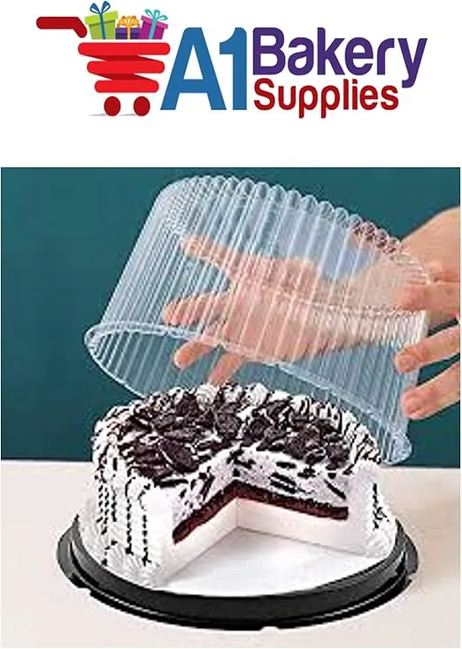 A1 Bakery Supplies 10-11inch Cake Double Layer Clear Cake Container Dome and Base Carry & Display Storage Box (4 Pack)