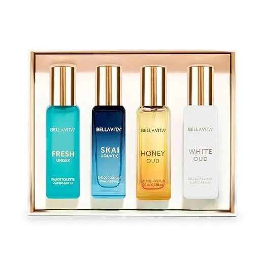BellaVita Luxury Women's Cologne Set | Includes: Honey Oud, Skai, Fresh, White Oud | Perfect Luxury Fragrance Gift for Her | Perfume for Women's | 4 * 20ML ((4x0.68 fl. oz.)