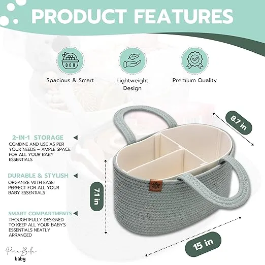 PeraBella Baby Diaper Caddy Organizer for Changing Table, Baby Storage Basket for Diapers and Baby Wipes, Gift for Baby Shower, Car Caddy Organizer, Nursery Diaper Organizer, Portable Diaper Storage