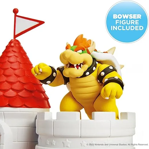 Super Mario Nintendo Deluxe Mushroom Kingdom Castle, Wall Display & Playset with (5) 2.5" Articulated Action Figures (Exclusive Bowser Figure, Princess Peach, Mario, Luigi & Goomba)