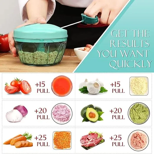 Ourokhome Manual Food Processor Vegetable Chopper, Portable Hand Pull String Garlic Mincer Onion Cutter for Veggies, Ginger, Fruits, Nuts, Herbs, etc., 500ml, Blue