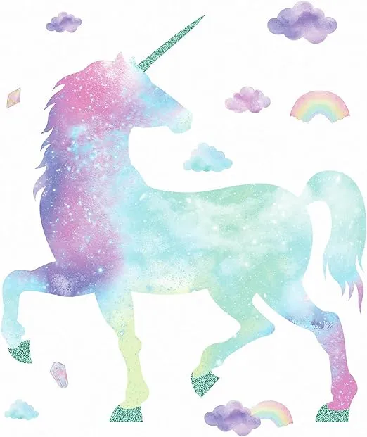 RoomMates RMK3845GM Galaxy Unicorn Peel and Stick Giant Wall Decal with Glitter