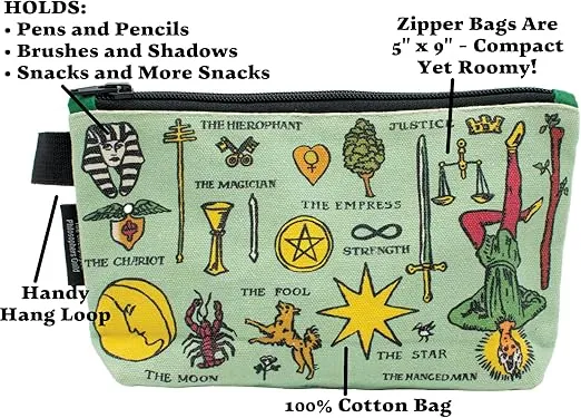 The Unemployed Philosophers Guild Tarot Bag - 9" Canvas Cartomancy Themed Zipper Pouch for Pencils, Tools, Cosmetics, Toiletries and More