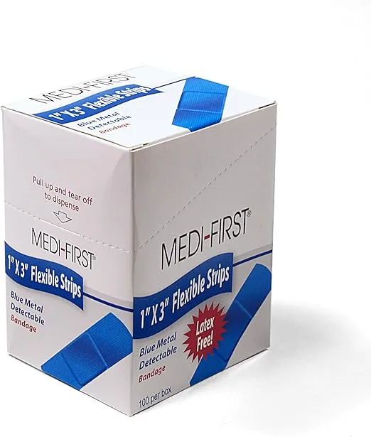 Medique Products 68033 Metal Detectable Bandages, Blue, 1-Inch X 3-Inch, 100-Per Box