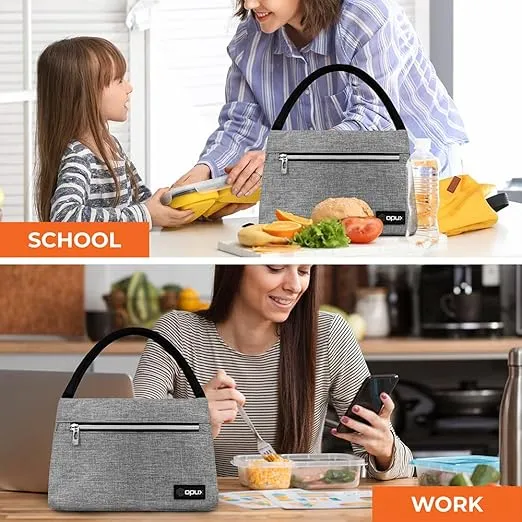 OPUX Lunch Bag for Women, Insulated Lunch Box Tote for Girls Work Adult School, Small Reusable Cooler Bag Lunch Container Food Tote for Travel Picnic, Fits 11 Cans, Heather Grey