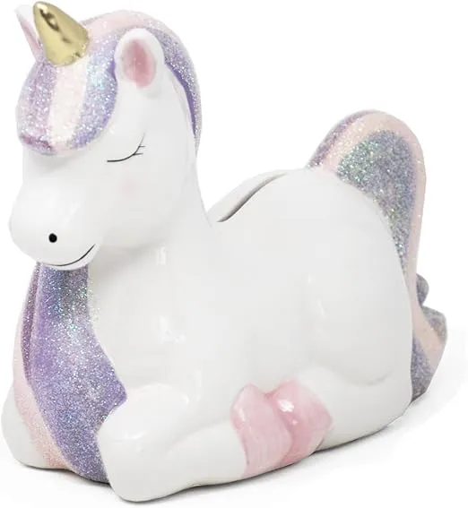 Hapinest Unicorn Ceramic Piggy Bank for Kids, Piggy Bank for Girls, Glittery Unicorn Piggy Bank for Girls Little Girl's Room, Cute Piggy Bank for Baby Showers Birthdays Special Occasions