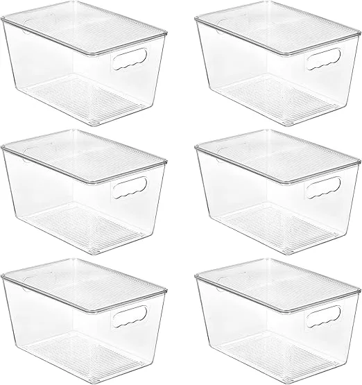 Vtopmart 6 Pack Clear Stackable Storage Bins with Lids, Large Plastic Containers with Handle for Pantry Organizer and Storage,Perfect for Bathroom,Cabinet,Kitchen,Fridge,Closet Organization