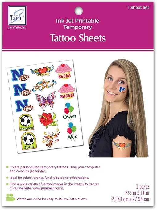 June Tailor JT-481 Inkjet Printable Temporary Tattoo Sheet, 8.5 by 11-Inch, White