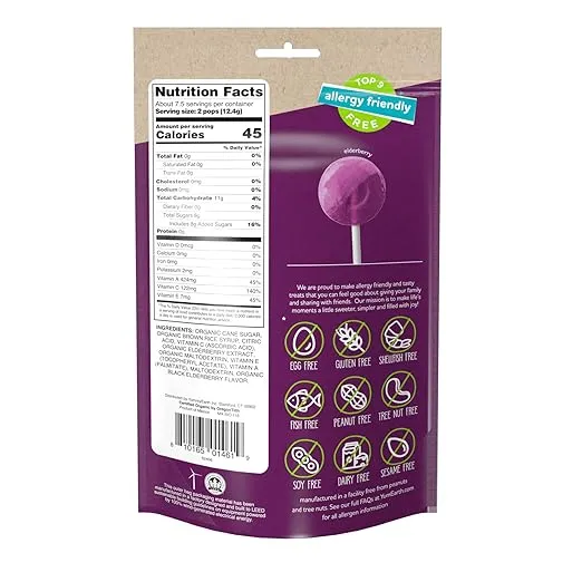 YumEarth Ultimate Organic Elderberry Pops, 15 count, Allergy Friendly, Gluten Free, Non-GMO, Vegan, No Artificial Flavors or Dyes