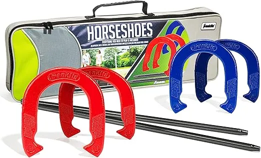 Franklin Sports Horseshoe Set - Steel Horseshoes and Stakes - Official Size and Weight - Perfect for Yard and Beach - Intermediate