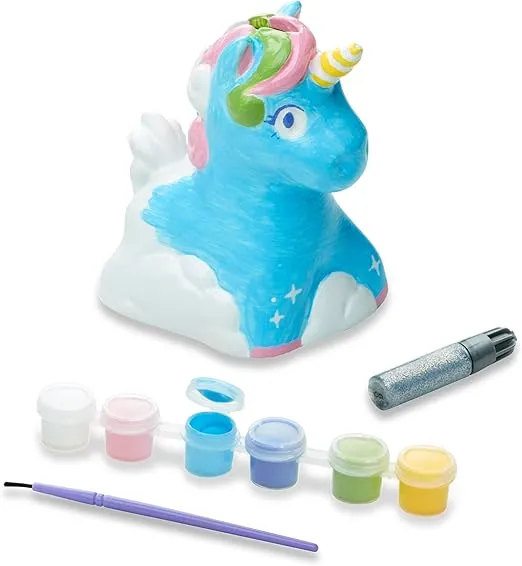 Melissa & Doug Created by Me! Decorate-Your-Own Unicorn Bank Craft Kit with 6 Pots of Paint, Glitter Glue, Paintbrush