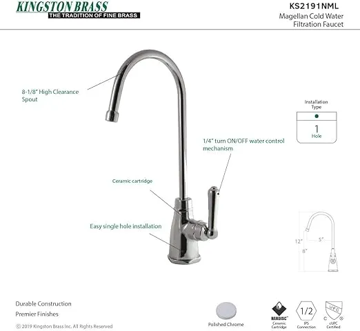 KINGSTON BRASS KS2191NML Magellan Cold Water Filtration Faucet, Polished Chrome