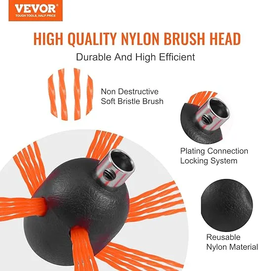 VEVOR 39 Feet Chimney Sweep Kit, w/ 12 Reinforced Nylon Flexible Rods, Ergonomic Chimney Cleaning Brush, 360-Degree Brush Chimney Cleaner, Rich Accessories for Fireplace Flue Home Use Fits Most Pipes