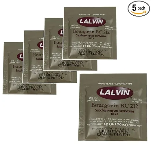 5x Lalvin RC 212 Yeast Red Wine 5g Homebrew Wine Making 4.5L-23L Pinot Noir