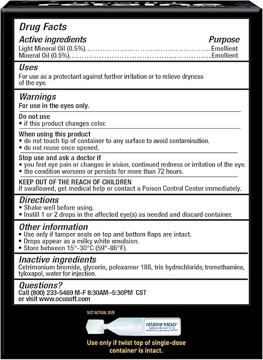 OCuSOFT Retaine MGD Ophthalmic Emulsion - Complete Dry Eye Relief - Soothes Red & Irritated Eyes - 30 Count Preservative-Free Single-Use Containers - 0.01 Fl Oz