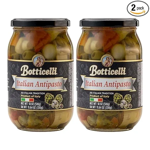 Botticelli Premium Italian Antipasto in a Jar - Authentic Italian Antipasto with Artichoke, Olives & Mushroom - For Antipasto Appetizer, Antipasto Salad & Antipasto Plates - (18oz) (2)