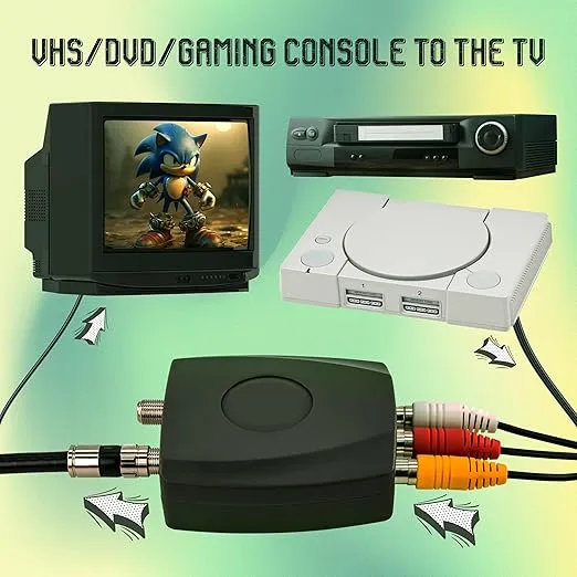 SatelliteSale RF Modulator RCA Composite to RF Coaxial Converter Includes AV RCA Cable and Power Supply
