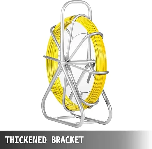 Happybuy Fish Tape Fiberglass 6MM 425FT, Duct Rodder Fish Tape Puller Fiberglass Wire Cable Running with Cage and Wheel Stand,Durable Steel Reel Stand,Fish Tape Min Bending Radius 12 inch/300 mm