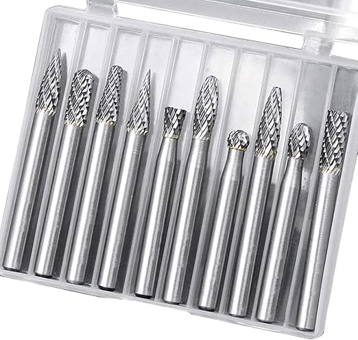 10pc Tungsten Carbide Burr Set 1/4" Shank Double Cut Rotary Cutting Burr Set Die Grinder Bits for Steel Metal Wood Woodworking Carving, Polishing, and Engraving
