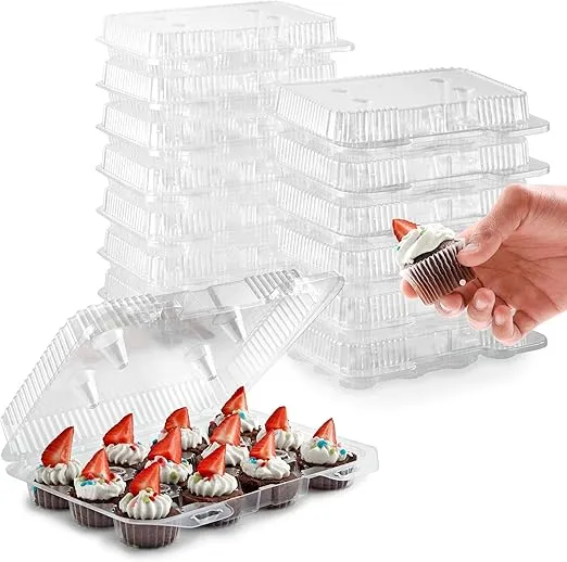 Stock Your Home Mini Disposable Plastic Cupcake Containers (20 Pack) 12 - Count Tray Compartment, Small or Mini Cupcakes Box/Holder/Carrier with Clear Connected Dome Lid, BPA Free