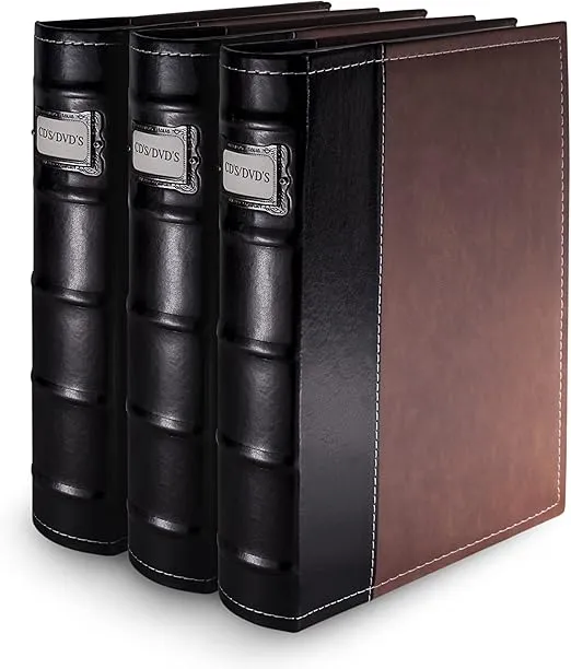 Bellagio-Italia DVD Storage Binder, Classic Set - Stores DVD Cover Art - Acid-Free Sheets - 3-Pack, Stores up to 144 DVDs, CDs, or Blu-Rays, Brown